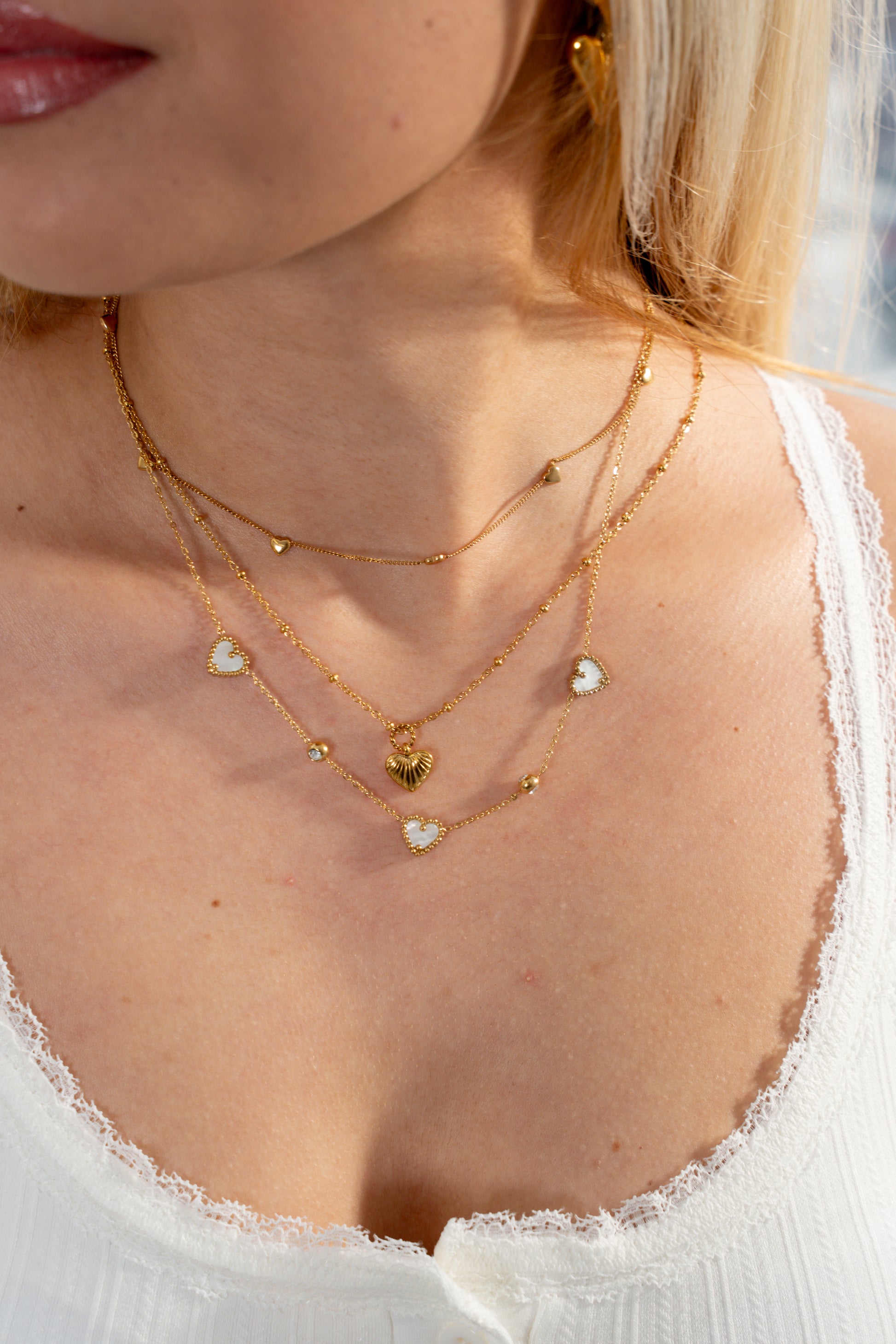 White Heart Gemstone Necklace