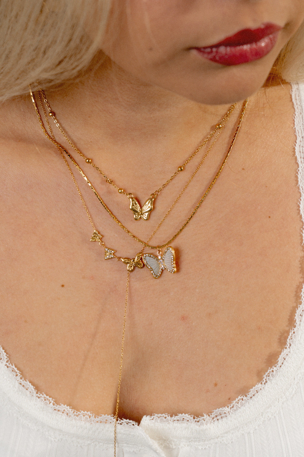 Zirconia White Butterfly Pendant Necklace