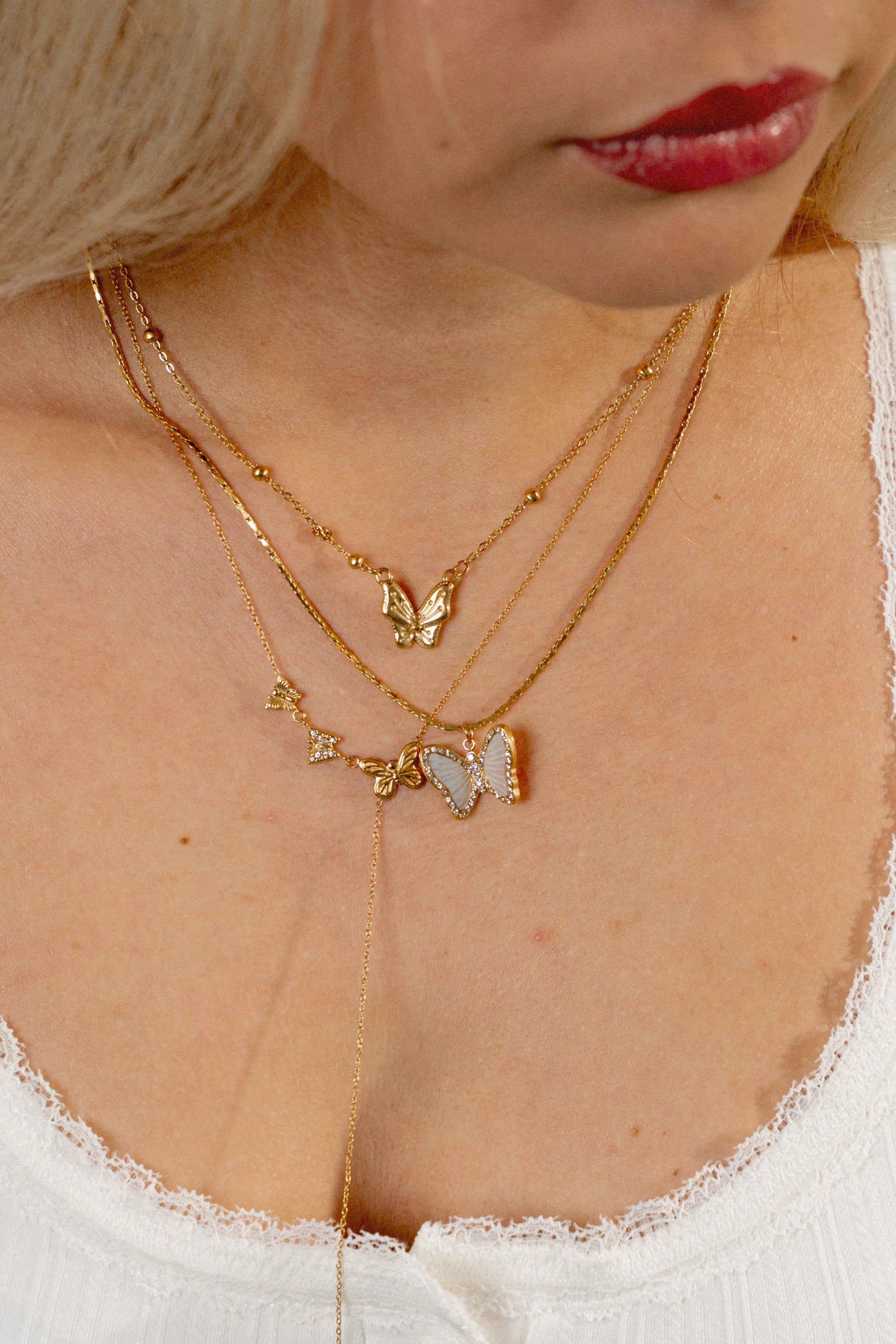 Zirconia White Butterfly Pendant Necklace